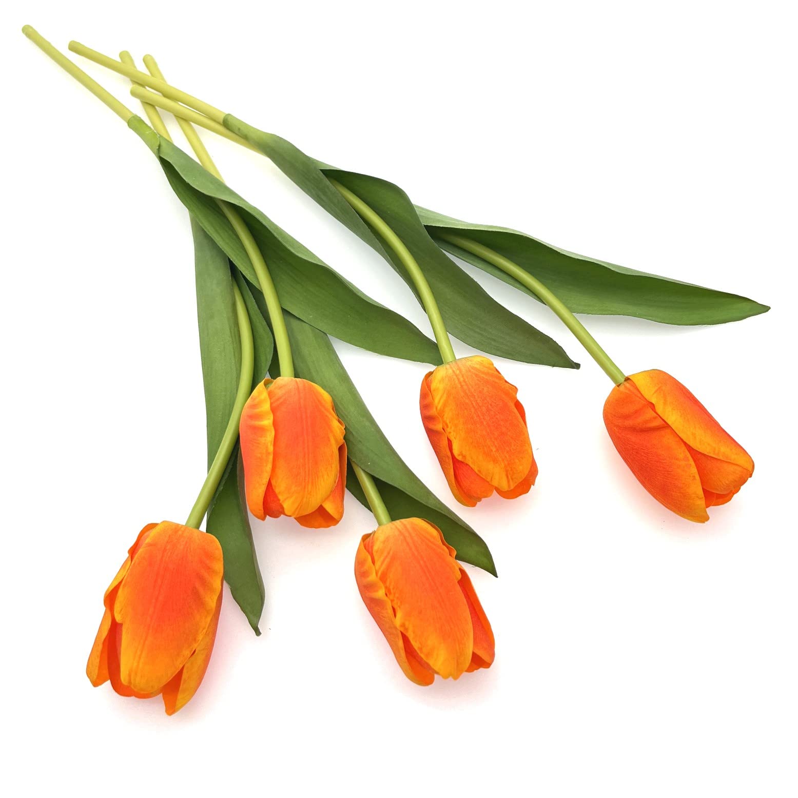 JZK 5 x Sensación táctil Real, Naranja Tulipanes Artificiales realistas Flores, Ramo Tulipanes Falsos vívidos para arreglos Florales, Decoraciones de centros Mesa Bodas, decoración hogar