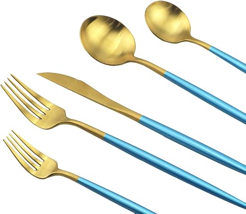 Miniatura 5 de JASHII Juego de cubiertos de 5 piezas de acero inoxidable 1810 de gran peso forjado para alimentos, tenedores, cucharas, cuchillos, servicio de