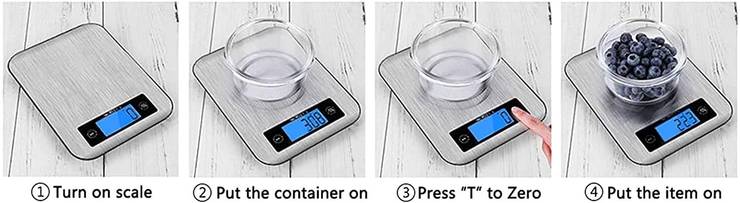 Lebensmittelwaage, 15 kg, digitale Küchenwaage mit 1 g präziser Skalierung, 4 Einheiten LCD-Display-Skala zum Kochen/Backen in G, oz, ml und lb, leicht zu reinigender Edelstahl und gehärtetes Glas