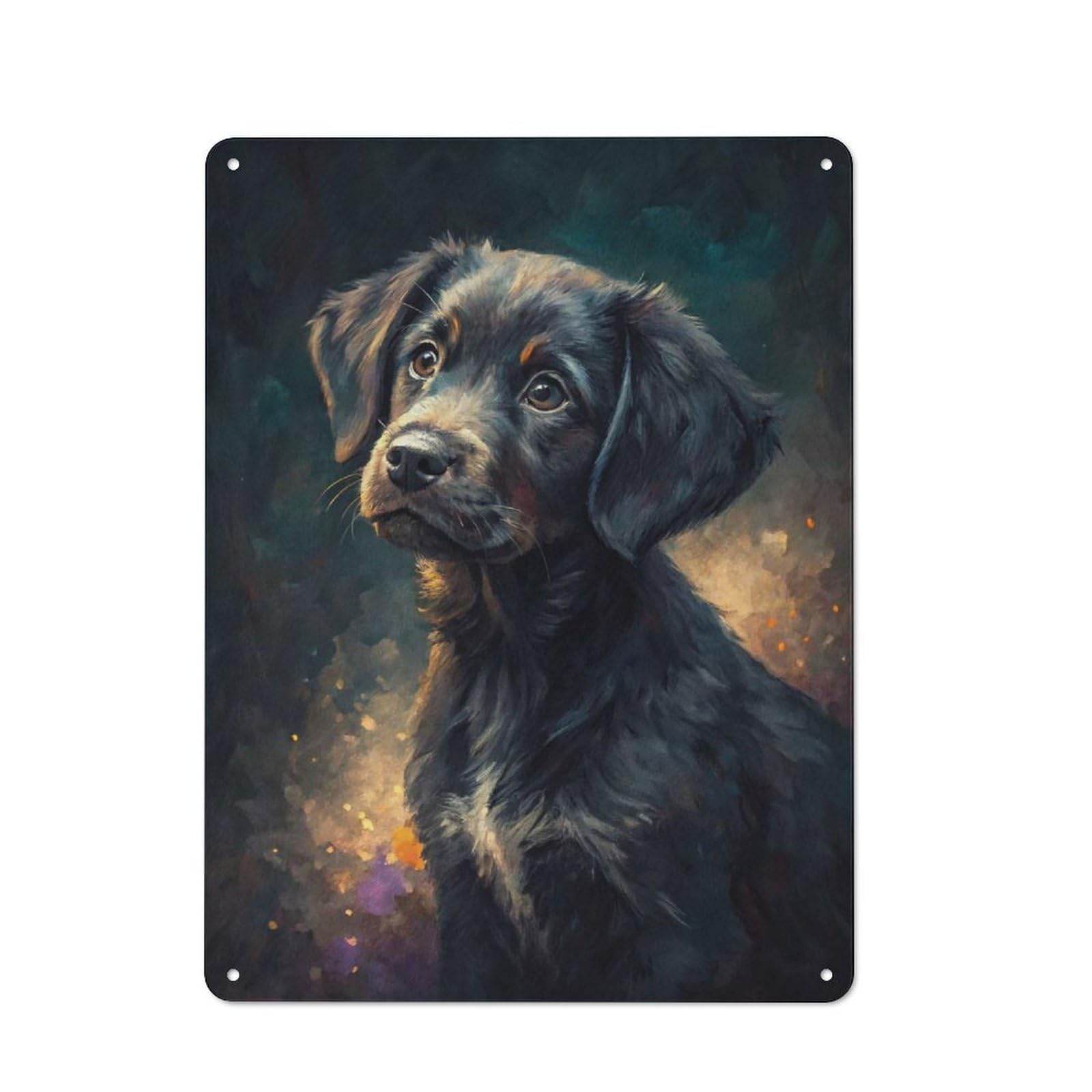 Junmoney Style-16 Retro Painting Of A Black Puppy Vintage Metal Sign 40X30cm, Room Wall Plaque For Flat, Dorm Room, Lounge Or Cafe