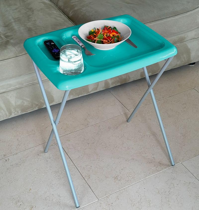Image of Folding TV Tray Table, Portable, Sturdy, Turquoise (Set of 2)