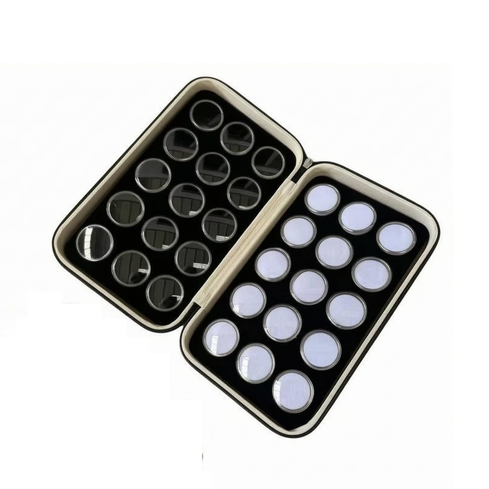 Scatola Portaoggetti con Scomparti | Fodera Interna Nera, Scatola con Scomparti Rotondi, Pratica, per Nail Art, Nero, 15wht 15blk