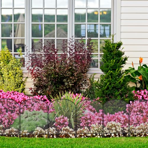 LIANTRAL 10-teilige Tier Barriere Zaun, Mesh Dekorativer Gartenzaun, Steckzaun Metall, Rostfeste Gartenzaun, Kein Graben Zaun Patio Grenze Tierzaun für Hunde Kaninchen im Freien Patio, 61 cm x 3 m