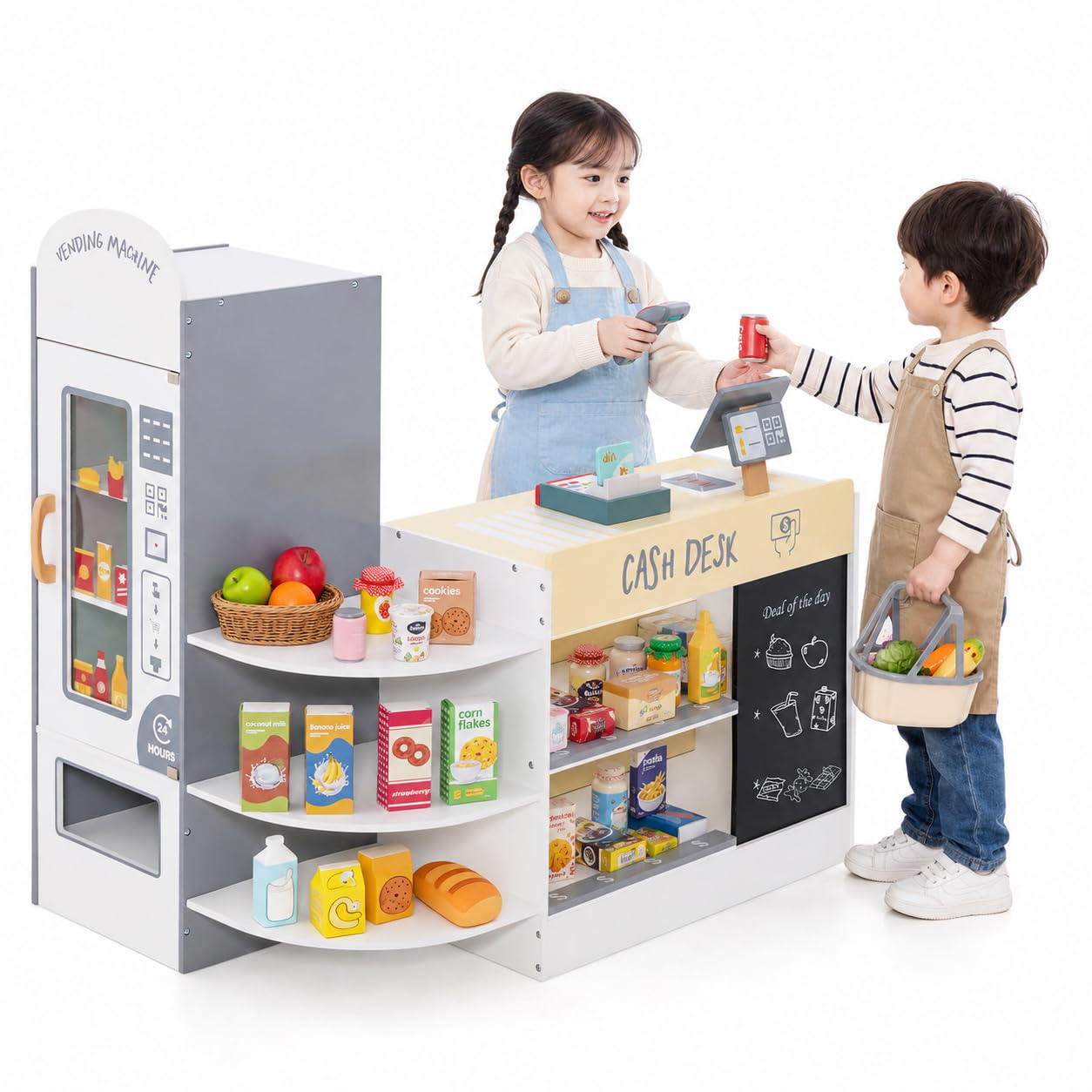 Amazon.com: HONEY JOY Kids Grocery Store Playset, Wooden