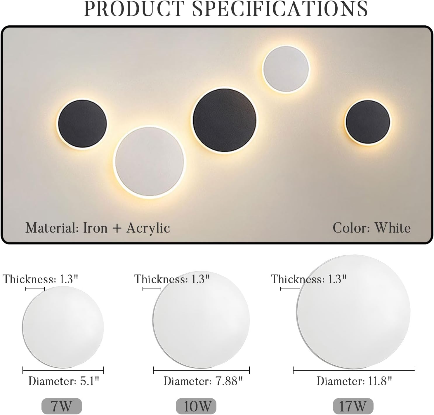 Modern LED Wall Sconces, 3000K Warm White Round Disc Shape LED Wall Light, Minimalist Indoor Mounted Lamp for Bedroom, Bathroom, Living Room, Hallway, Corridor White 5.1"