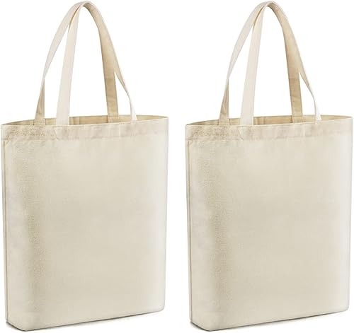 Veyist 2 Pcs Reusable Large Canvas Tote Bags, Blank Multi-purpose Canvas Bags, Suitable for DIY Project, Grocery, Shopping.
