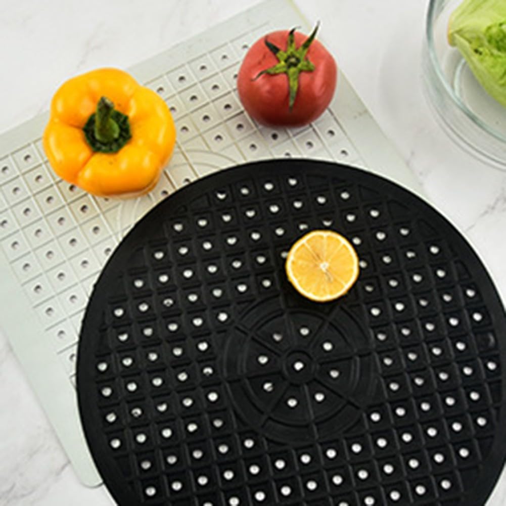 Tapete de goma antideslizante resistente al calor para fregadero de cocina, escurridor de platos de secado rápido y soporte para ollas, 30,6 cm de diámetro (negro redondo)