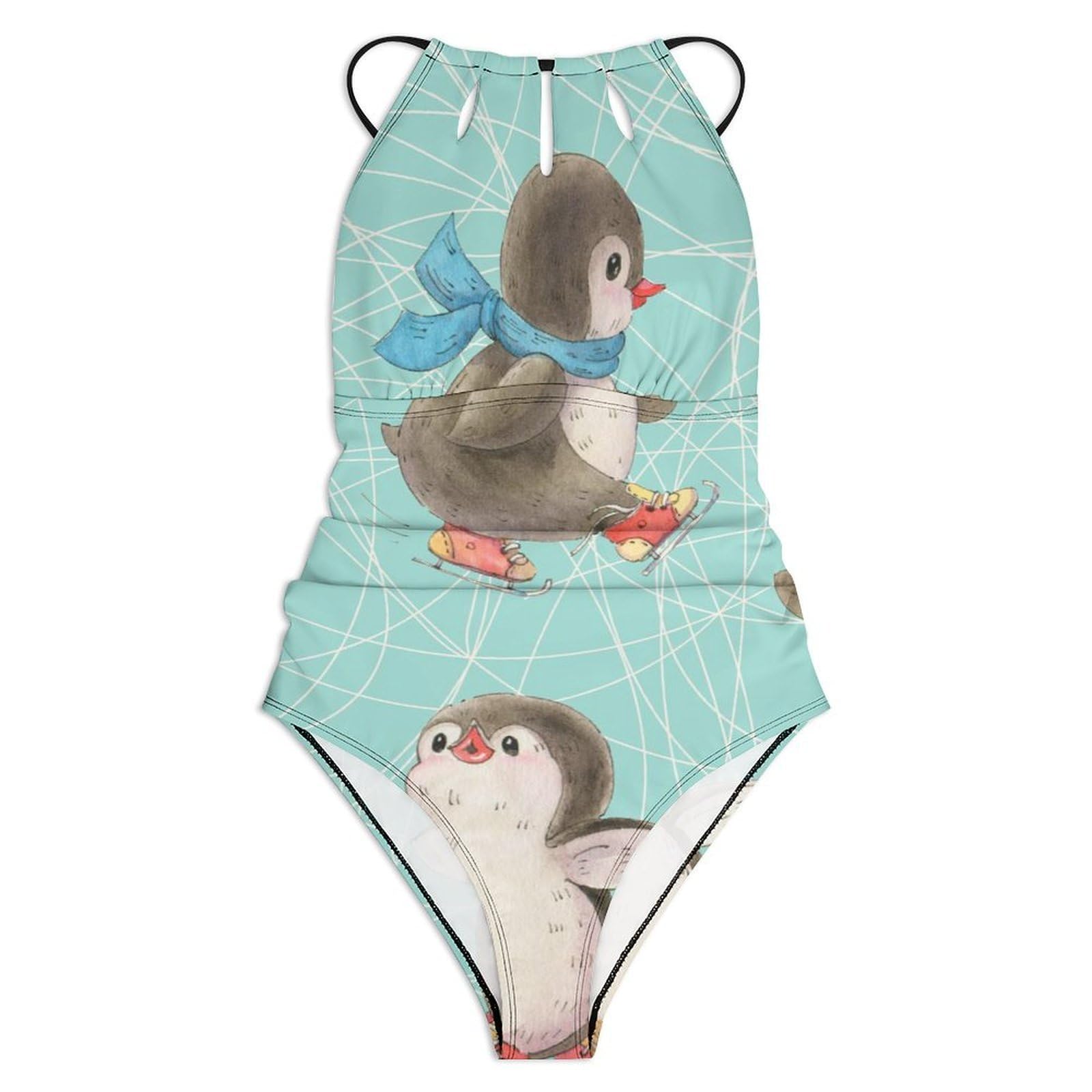 Süße Pinguine Damen Einteilige Badeanzug Bademode Bauchweg Swimsuit Schwimmanzug Tankini