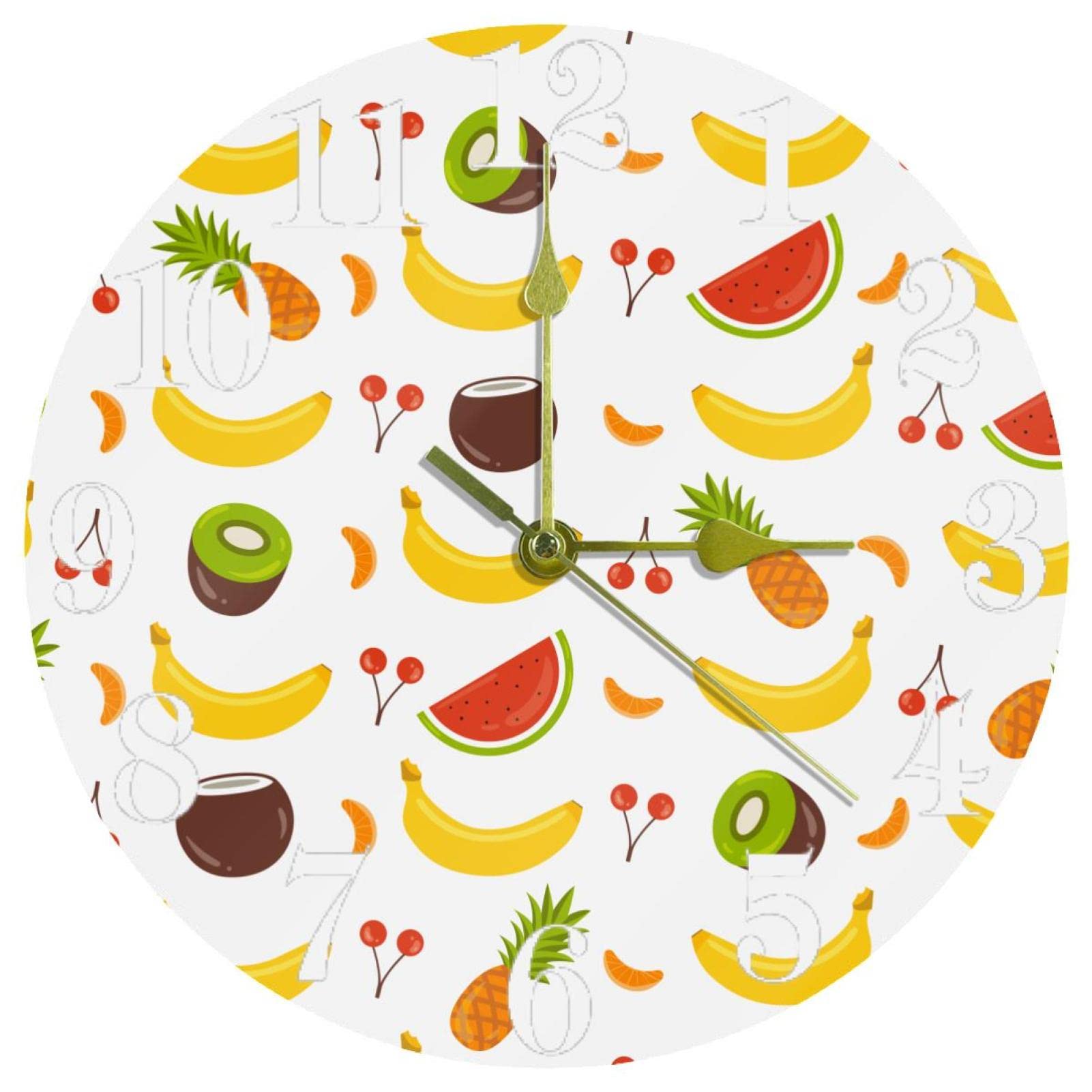 Horloge murale à quartz silencieuse de 25,4 cm au motif de fruits pour cuisine