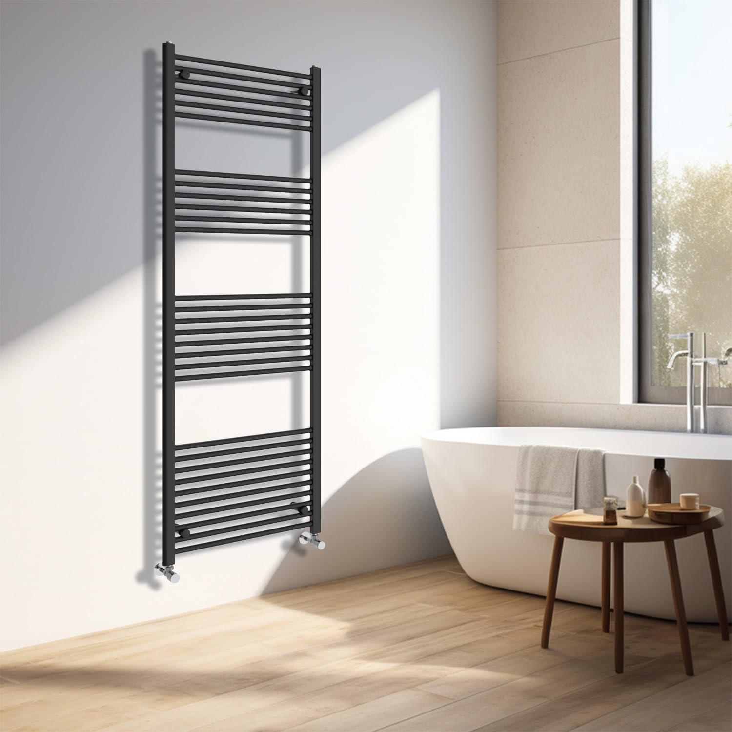 NRG Black Heated Towel Rail Straight Designer Bathroom Radiator - 1800×600mm