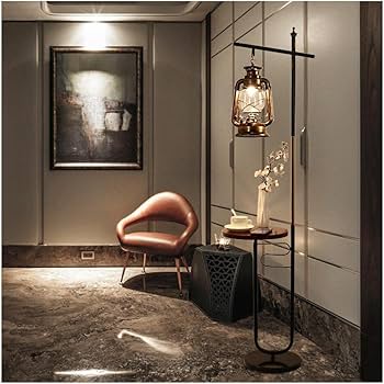 フロアライト 灯油鉄フロアランプ木製テーブルアメリカンレトロフロア