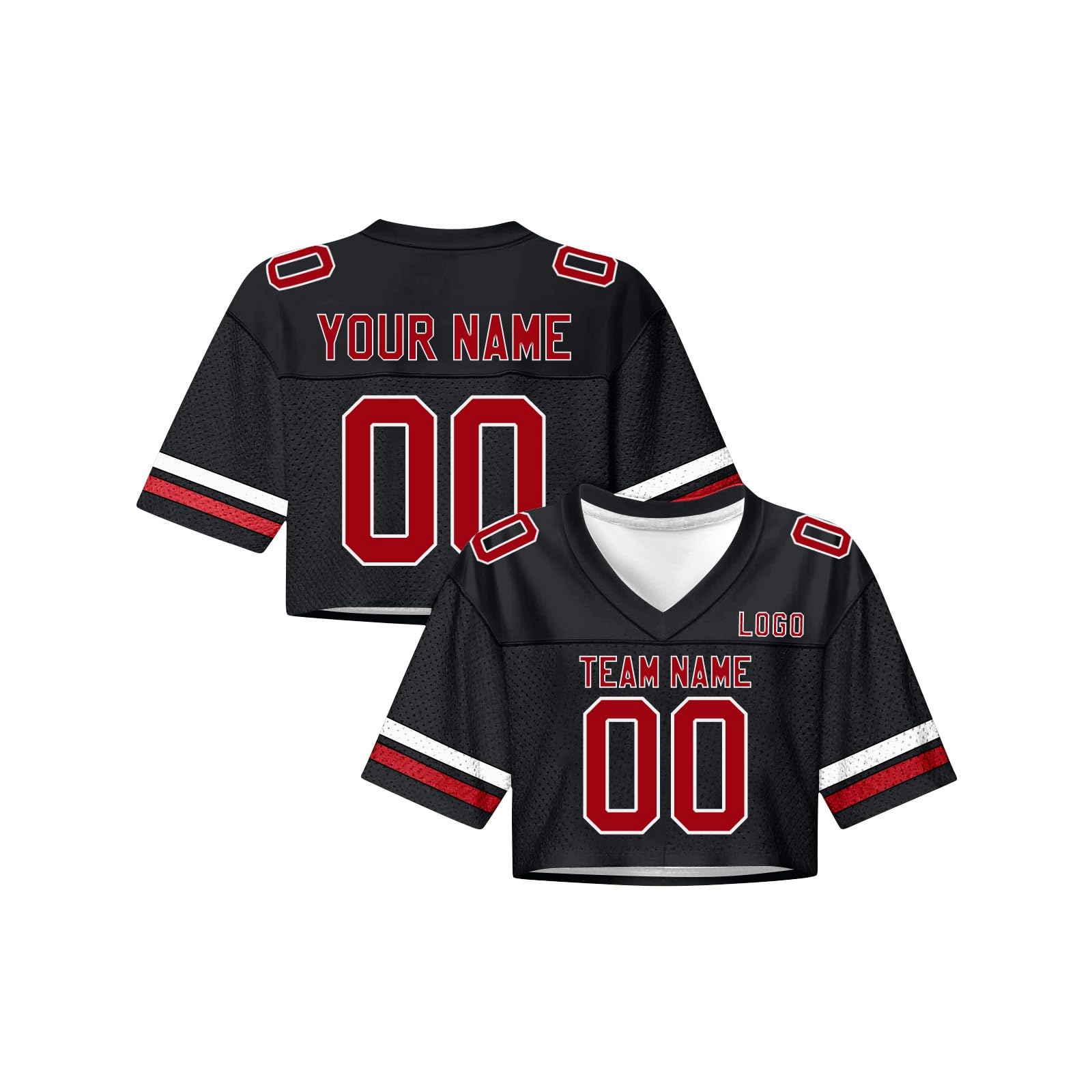 Football Jersey Crop Topsfor Women Custom Football Jersey Shirts for Women Y2k Crop Tops Number Name Mesh Streetwear Sportswear V-Neck Short Sleeve Tees S~4XL Black