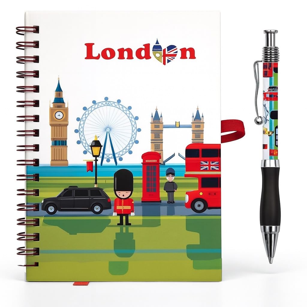 Bells Box 1 x A5 London Souvenirs Notebook and Pen - England British Stationary Gift Set - London Iconic Landmark Notepad Pen