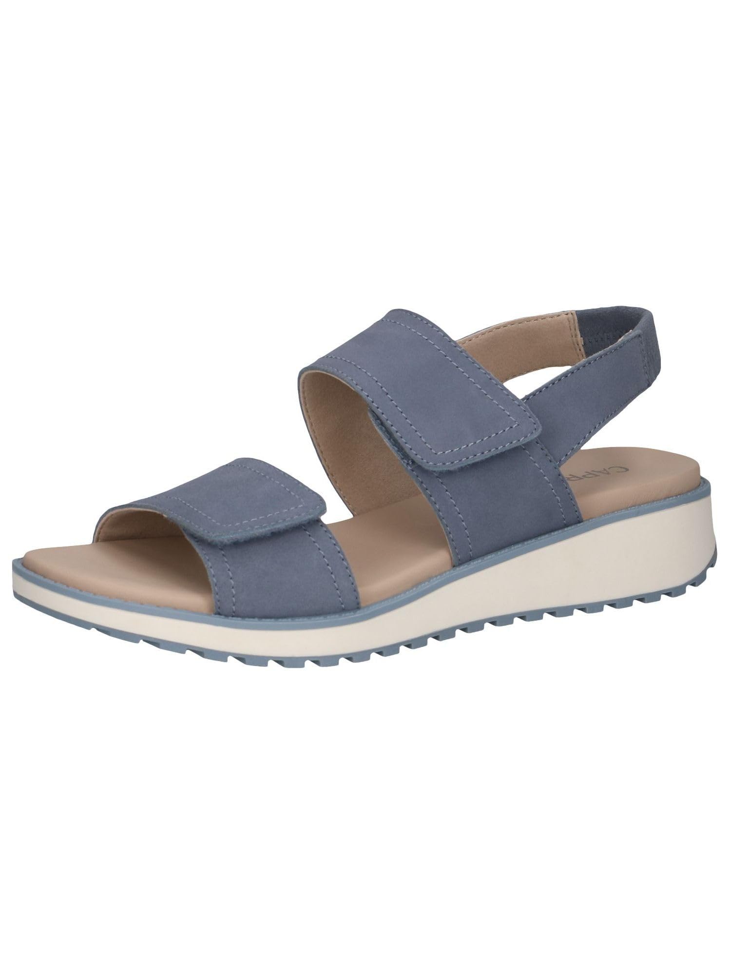 CAPRICE Women Sandals flat Leather Comfortable, Blue (Lt.Blue Suede), 5 UK