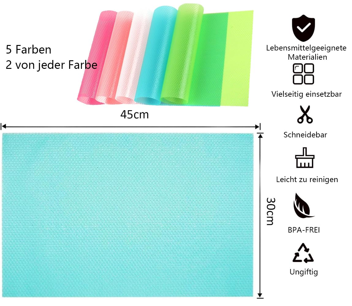 LATRAT 10 Fridge Mats, Colourful Moisture, Can Be Cut to Size, Silicone Fridge Pads, Place Mats for Family 45 x 29 cm, Transparent 10 - Image 3