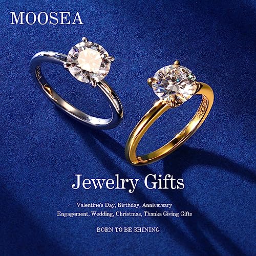 MOOSEA 2CT Moissanite Engagement Rings for Women, Round D Color VVS1 Clarity Lab Created Diamond Rings 14K White Gold Vermeil Solitaire Moissanite Rings for Women Promise Rings for Her Jewelry Gifts2