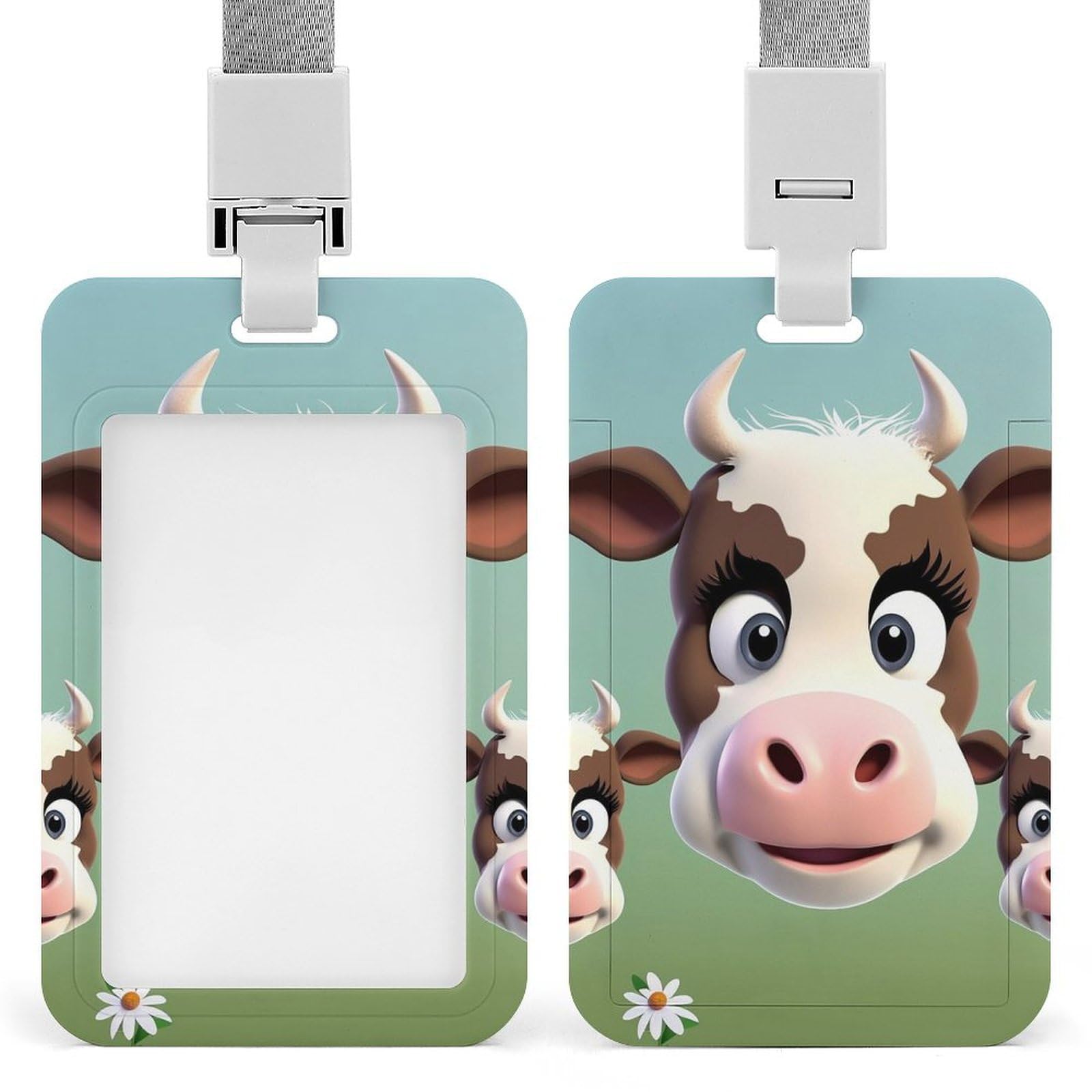ID Card Holders for Lanyard,Cute Cow Printed Badge Holder with Clear Window,Plastic Vertical Bus Pass Holders for Work Teacher Nurse Employees Proximity Key Cards Women Men