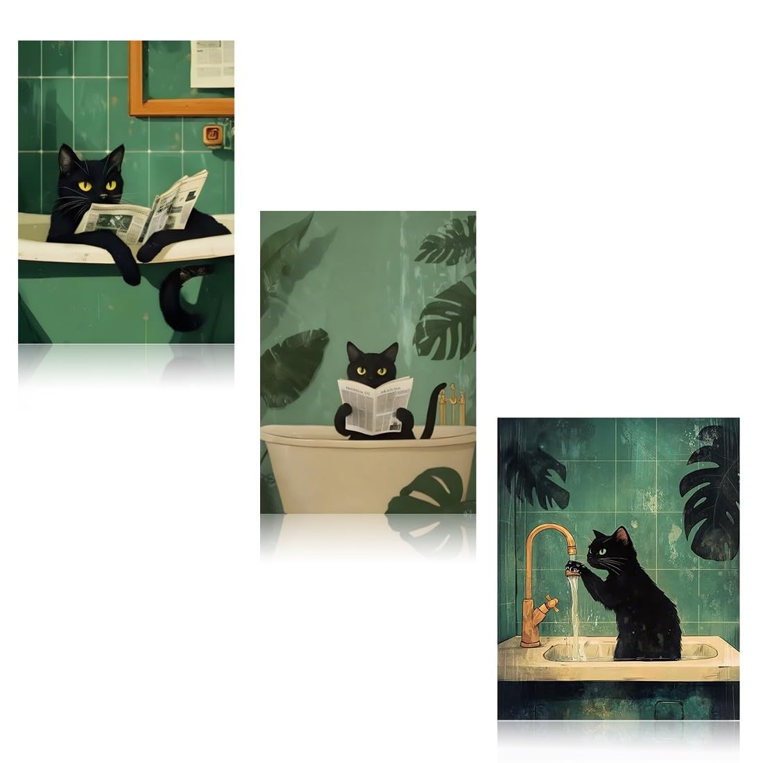CREATCABIN Divertente Gatto Nero Targhe in Metallo Vintage Lavare Zampe Cat Segni Giornale Poster Retro Bagno Segno Decorazione Parete Arte per Casa Camera Letto Cucina Bar Caffetteria Regali 20x30cm