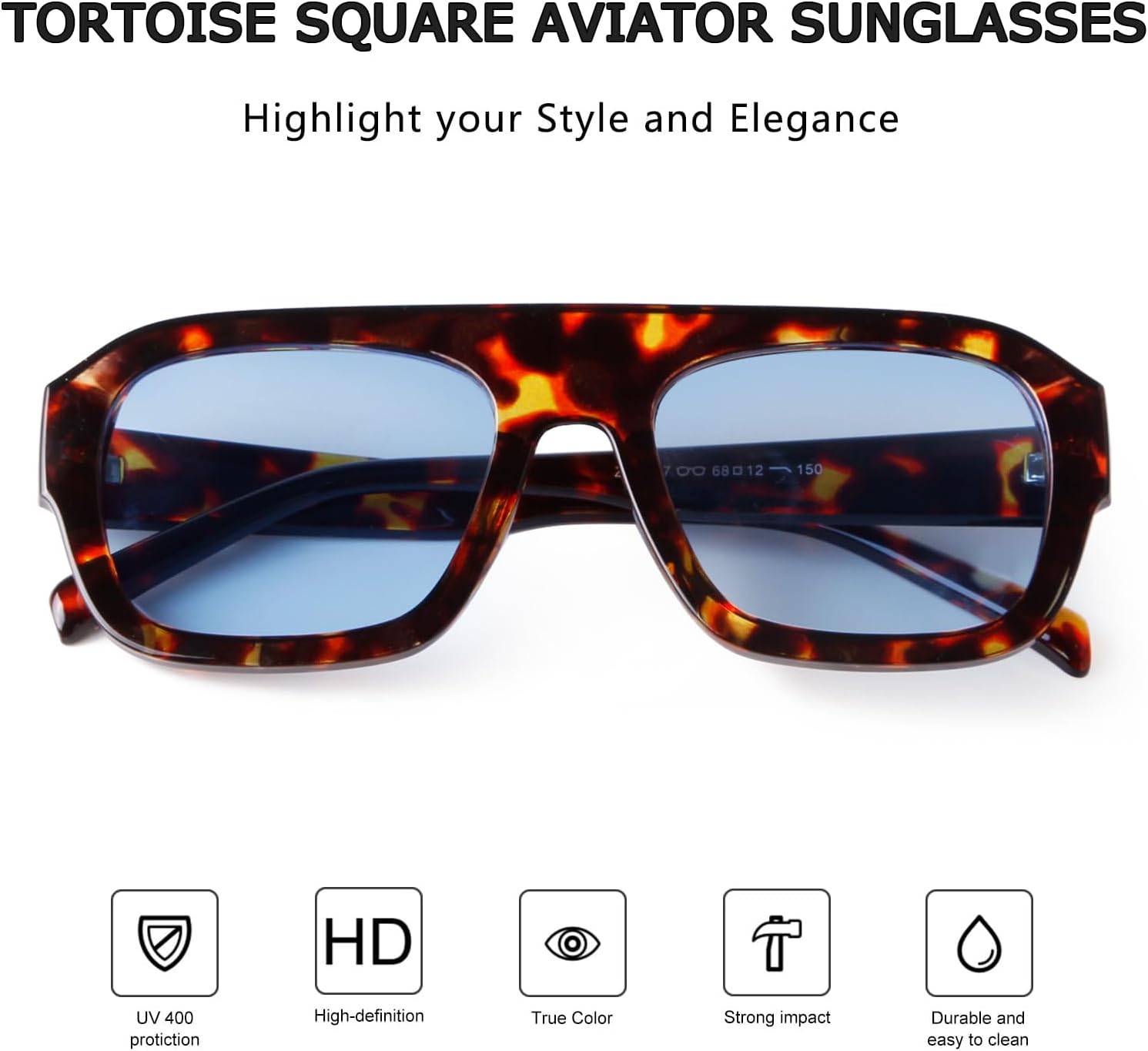 JUDOO Retro 70s Square Aviator Sunglasses for Women Men Tortoise Green Chunky Bridge Sunglasses Thick Frame Vintage Aviators - Image 5