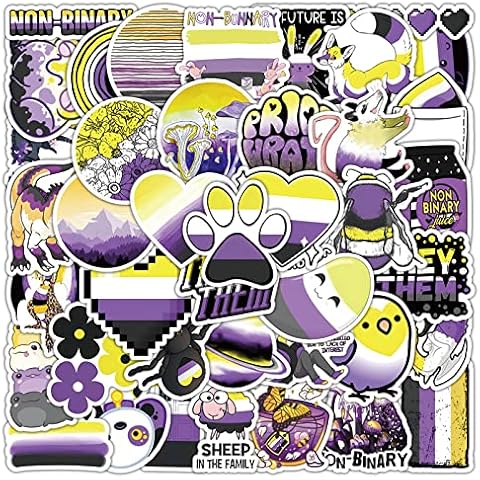 Nonbinary Pride Stickers, Pack of 60 Nonbinary Pride Stickers, Vinyl Stickers, Waterproof, Perfect for Water Bottle, Guitar, Laptop Scrapbooking Stickers, Nonbinary Pride Stickers, Gifts Cover