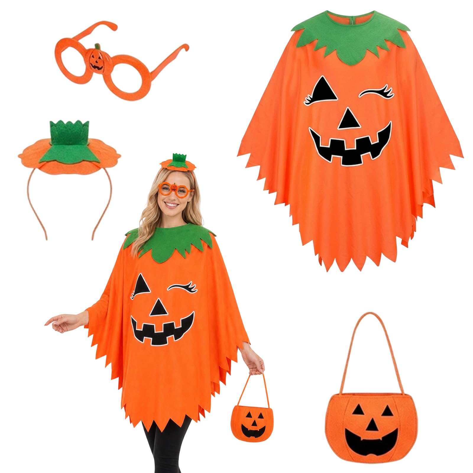 Kuwuarg 4-Piece womens pumpkin costumes Set,pumpkin dress women