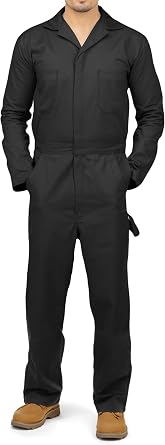 Durable Cotton Blend Coveralls for Men Relaxed Fit Work Mechanic Jumpsuit