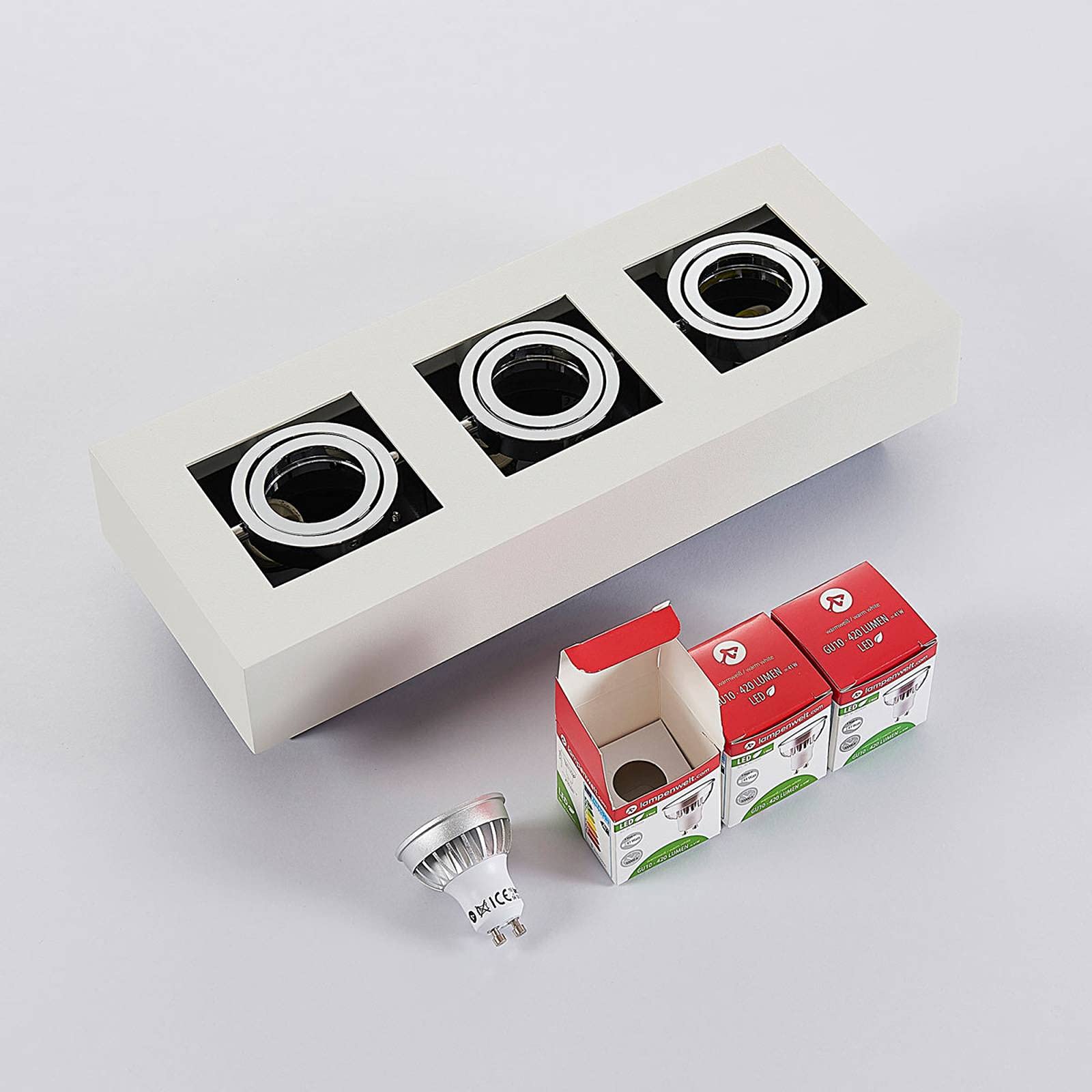 Arcchio lámpara de techo en blanco, foco | lámpara de cocina, gu10, 3 bombillas, moderno, de aluminio, angular para pasillo, oficina, espacio de trabajo, sala de