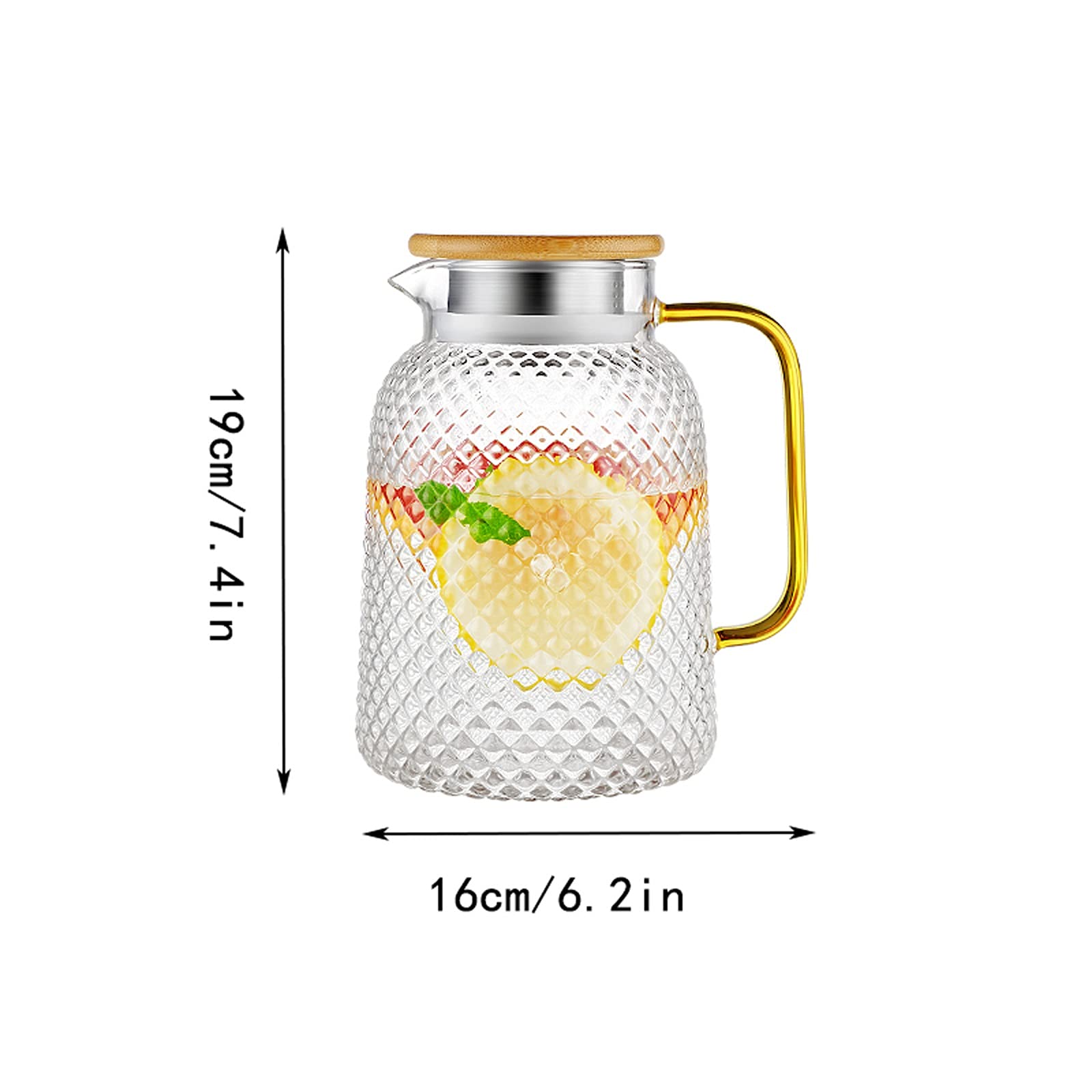 Pichet Pichet en Verre avec poignée et Couvercle, cruche à Eau Faite à la Main for Eau Chaude/Froide, thé de Citron de Glace et Boisson à jus de Fruits Pichets