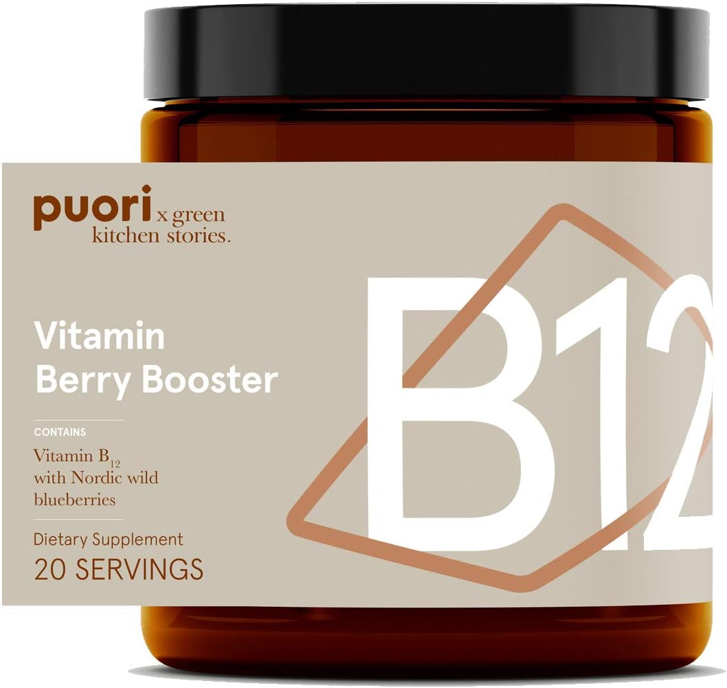 Puori Vegan Vitamin B12 Berry Booster Powder - 20 Servings - B12 with Nordic Wild Blueberries โ High in Flavonides - for Normal Energy Production and Metabolism - Dairy-Free, Vegetarian, Non GMO