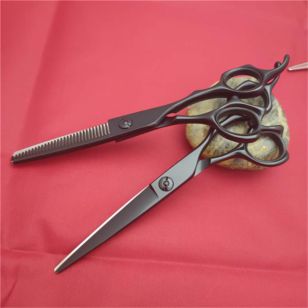 Professionelle 440C 5.5/6.0 Zoll Friseurscheren Bartscheren Ausdünnung Schere Set japanische Edelstahl-Haar-Salon Verwendung Heim-Styling-Werkzeug,Schwarz,6.0