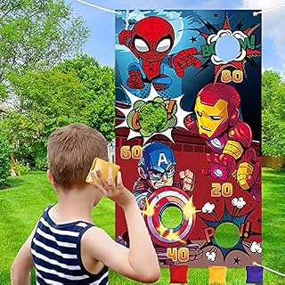 wukou Superhero Toss Game Banner with 4 Bean Bags Superhero Indoor Outdoor Throwing Game Party Supplies for Kids Perfect For Party Favors Gift Theme Carnival Decorations Supplies (Avengers)