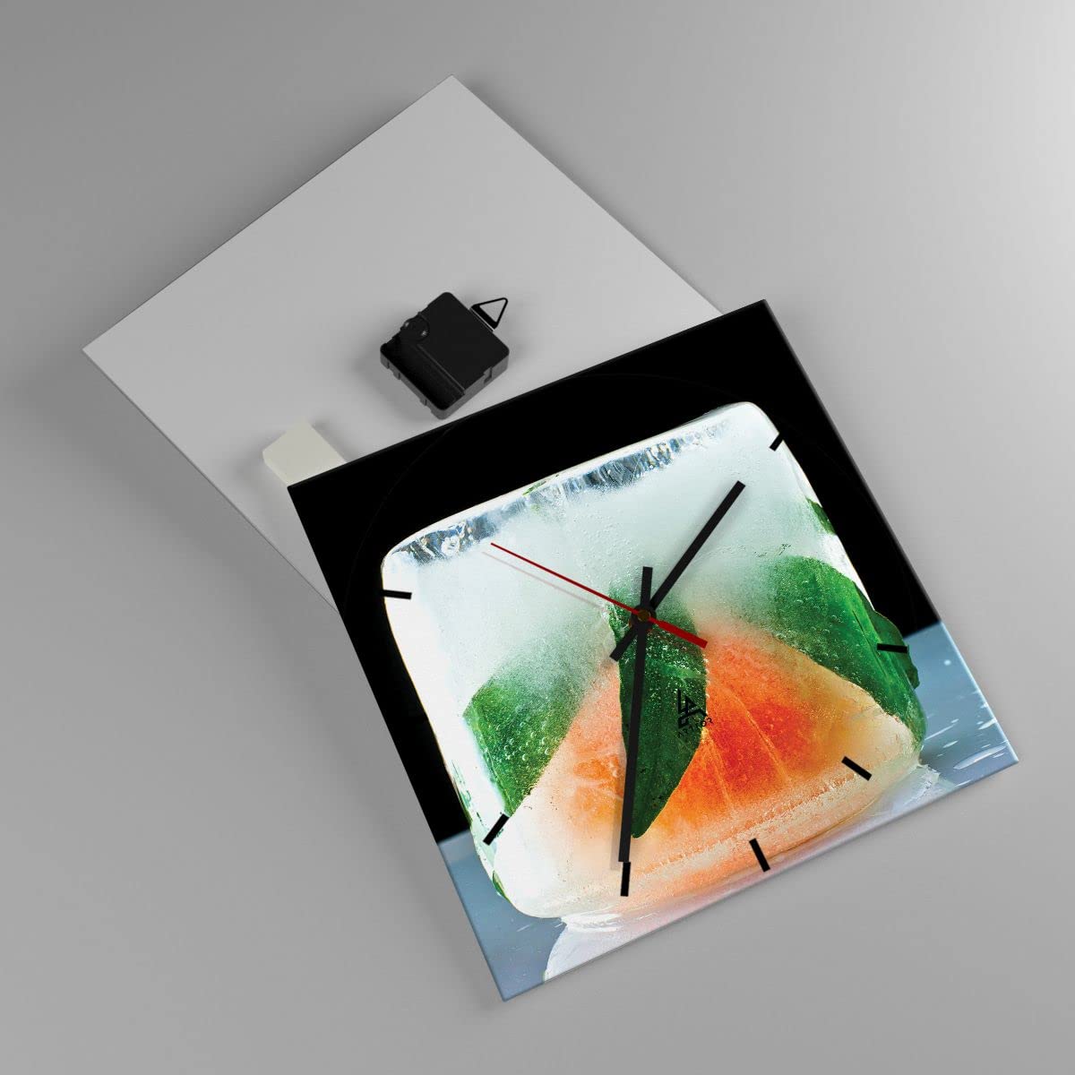 Horloge Murale Verre 30x30 Cm – Design Fruits Frais Gourmands – Silencieuse & Moderne – Déco Cuisine, Salon Ou Salle à Manger