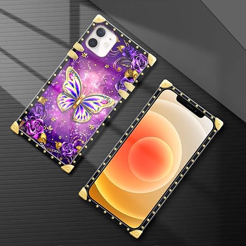 Miniatura 3 de Funda para iPhone 11, diseño de mariposa morada para niñas y mujeres, decoración dorada de lujo, cuadrada, suave TPU a prueba de golpes, funda