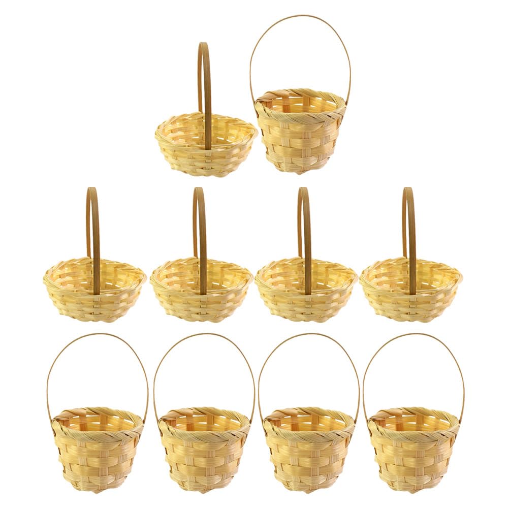 Abaodam Snack Containers 10Pcs Mini Woven Baskets with Handles Miniature Flower Baskets Dollhouse Serving Basket Mini Candy Baskets Wedding Party Favors (Beige) Wedding Decor