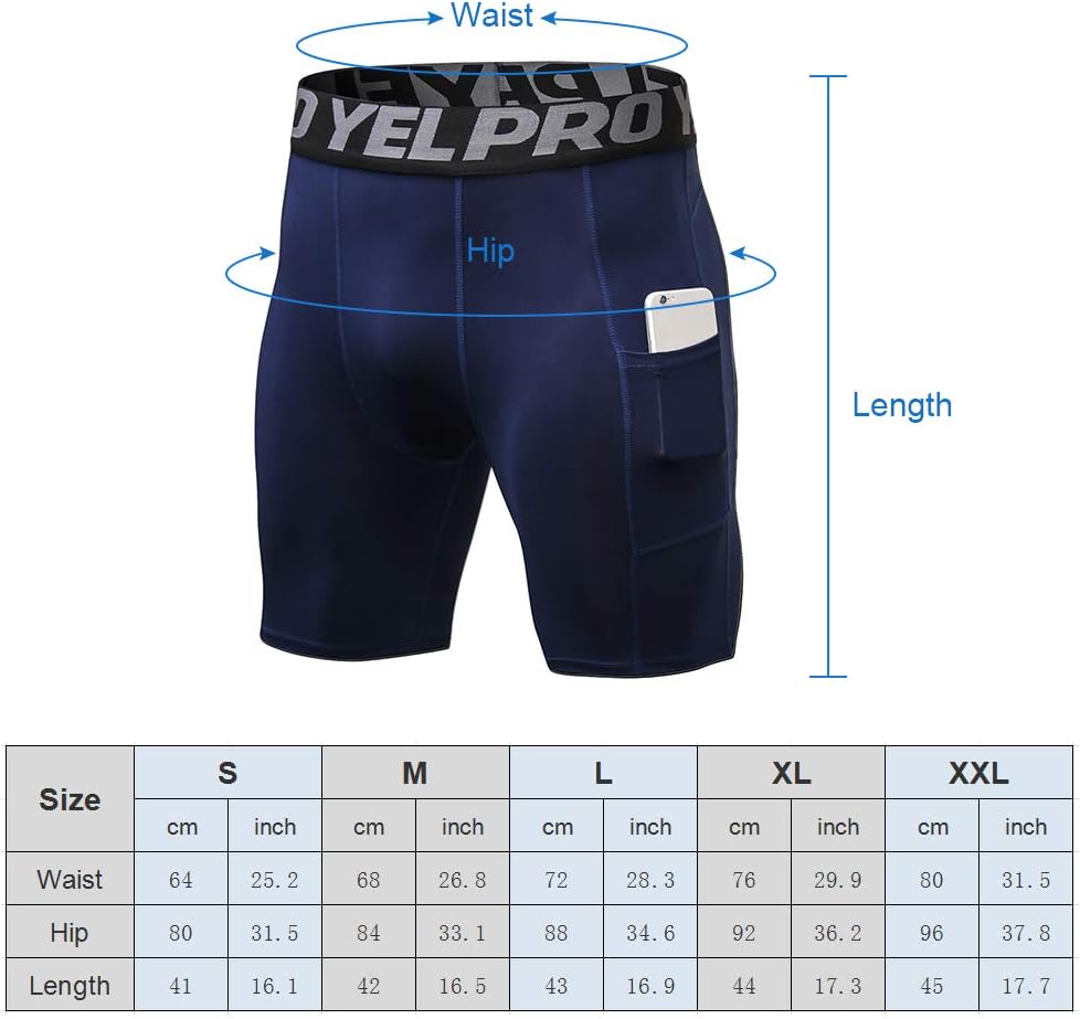 Lixada Men's Elastic Shorts Pants Performance Sports Baselayer Cool Dry Tights Active Workout Underwear Base Layer Leggings with Pockets - 2/3 Pack : Sports & Outdoors