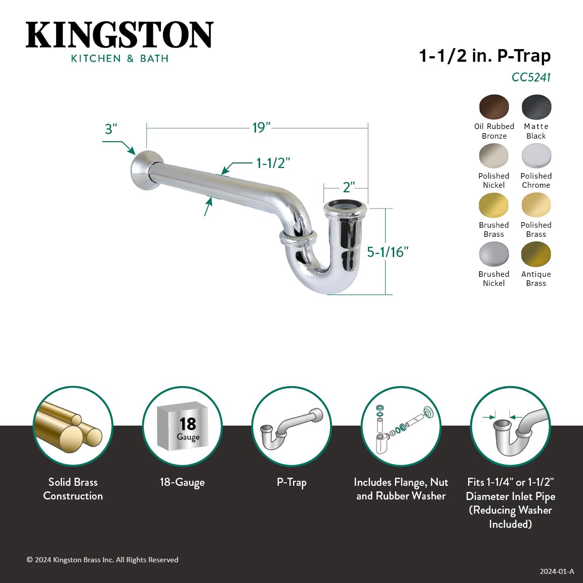 Amazon.com: Kingston Brass CC5241 Vintage 1-1/4 x 1-1/2 in. P-Trap