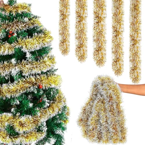 KOMEIYL Guirlande Noel, 10 m Guirlande Sapin Artificiel, Guirlandes Tinsel Noël, Verte Sapin Noel Garland Decoration, S'applique a Ajoutez Touche Festive Votre Maison...