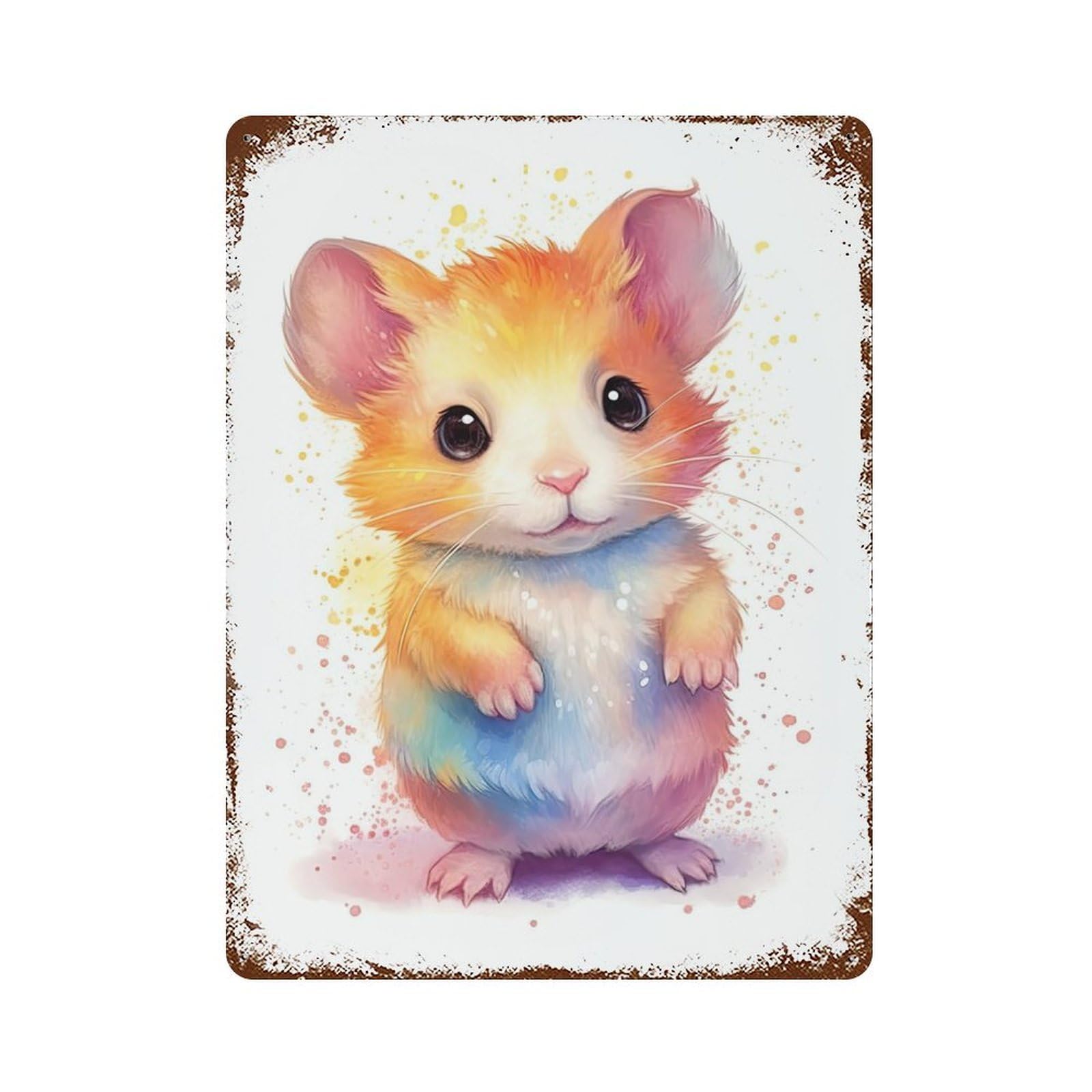 Rust Effect Watercolor Baby Hamster Vintage Rust Metal Sign 15.7"x11.8", Classic Wall Plaque for Shed, Workshop And Garage Wall Decor