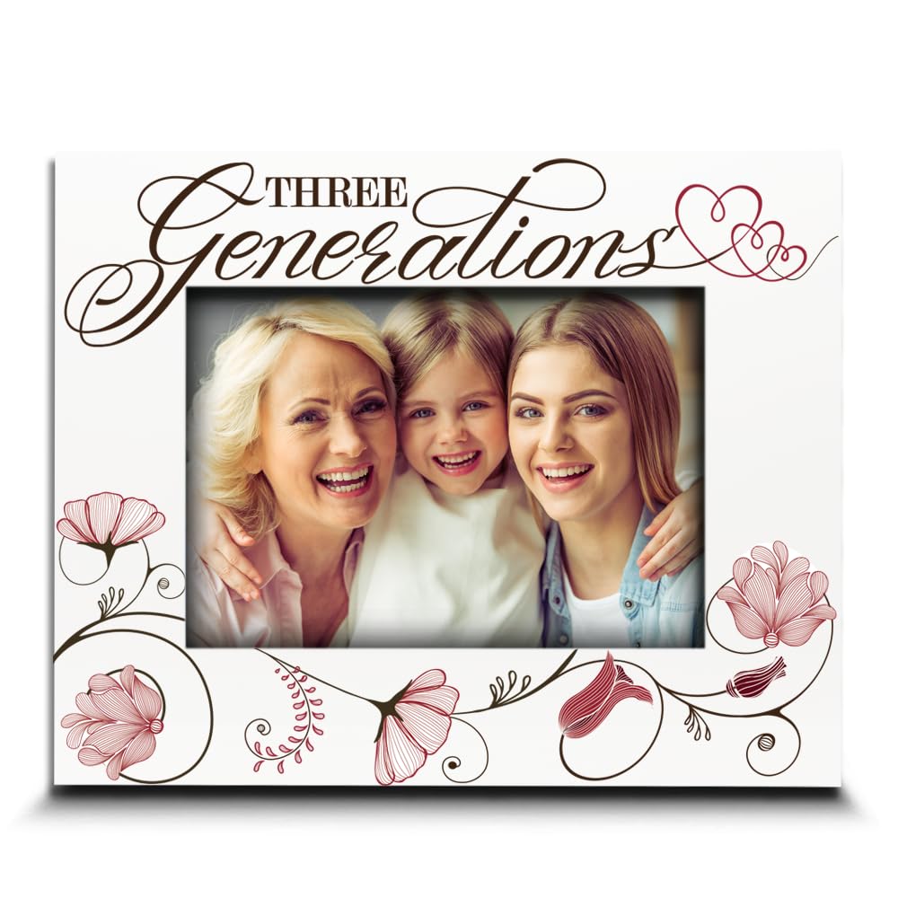 BELLA BUSTA-Three Generations- Family Keepsake-Mother's Day, Father's day, Christmas Keepsake-UV Print Picture Frame (5x7 Horizontal)