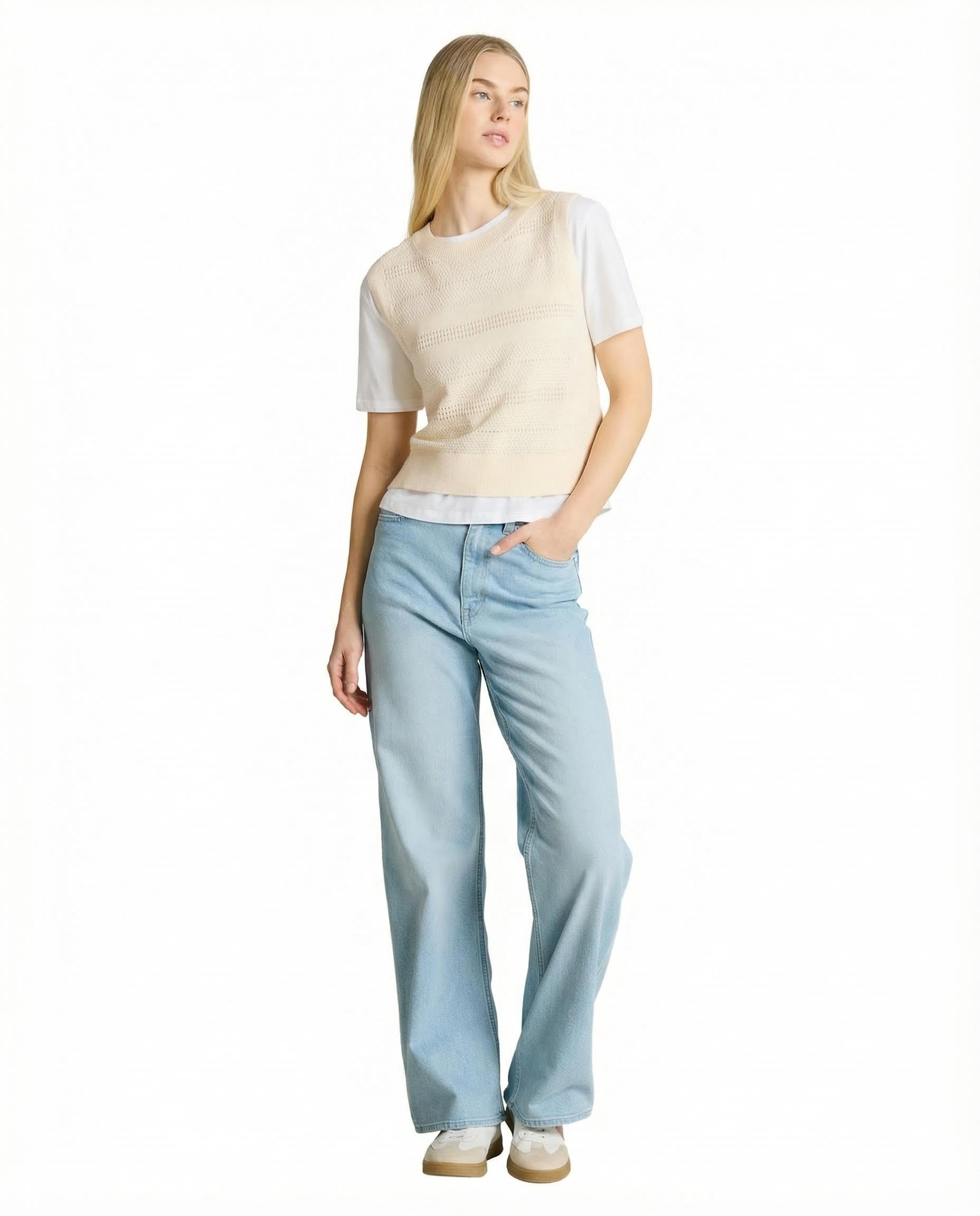 TOM TAILOR Denim Damen 1050386 Pullunder mit Lochmuster