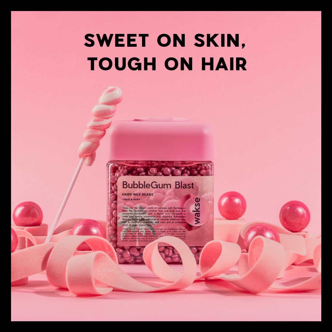 wakse Bubble Gum Blast Hard Wax Beans, 12.8oz, Pink, For Face and Body Hair Removal
