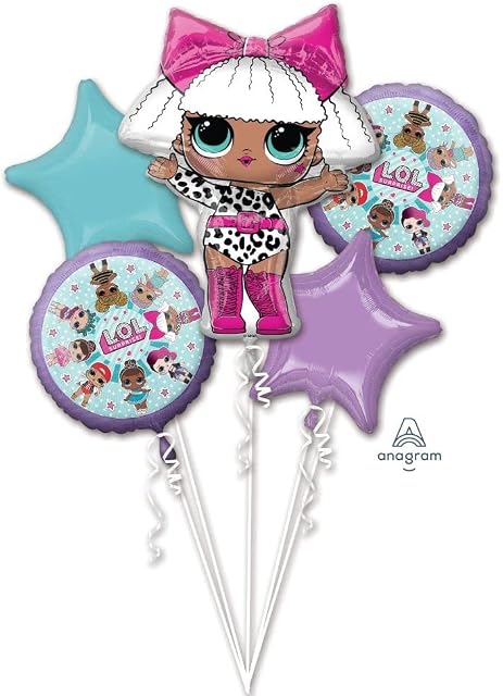 amscan 3844701 Foil Balloon Bouquet with LOL Surprise Theme-5 Pcs, Colour