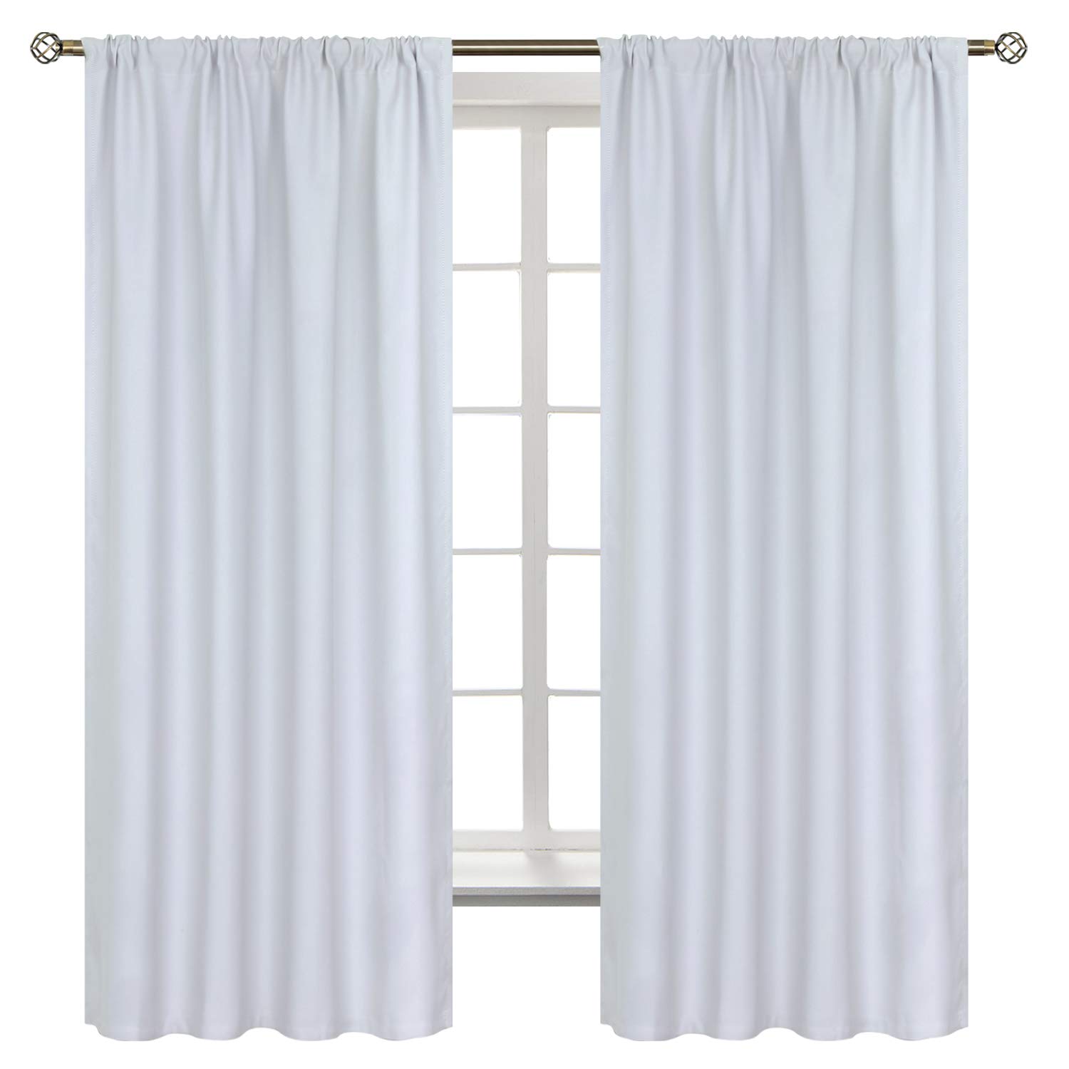 BGment Rod Pocket Room Darkening Curtains for Bedroom 63 Inches Long - Thermal Insulated Blackout Curtains for Living Room, 42 x 63 Inch, 2 Panels, Greyish White