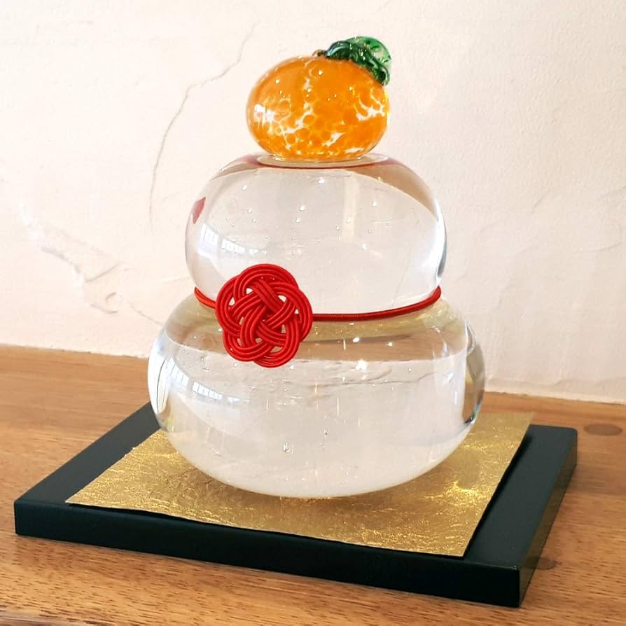 Amazon.co.jp: 【敷板・水引セット付き】ガラスの鏡餅（クリア