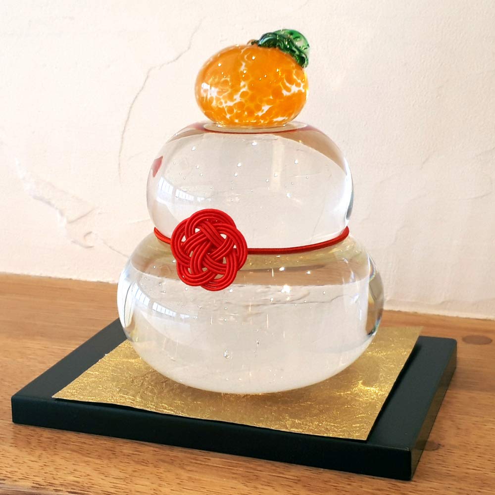 Amazon.co.jp: 【敷板・水引セット付き】ガラスの鏡餅（クリア）中