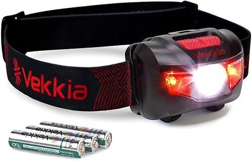 Vekkia Linterna frontal LED ultra brillante, 5 modos de iluminación, lámpara de cabeza LED blanco y rojo, accesorios de campamento. Faro impermeable