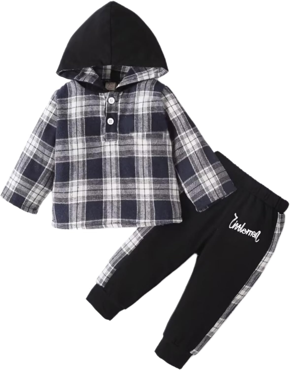 Toddler Baby Boys Clothes Infant Fall Winter Outfits Flannel Lattice Button Down Long Sleeve Hoodied Tops + Pants Sets