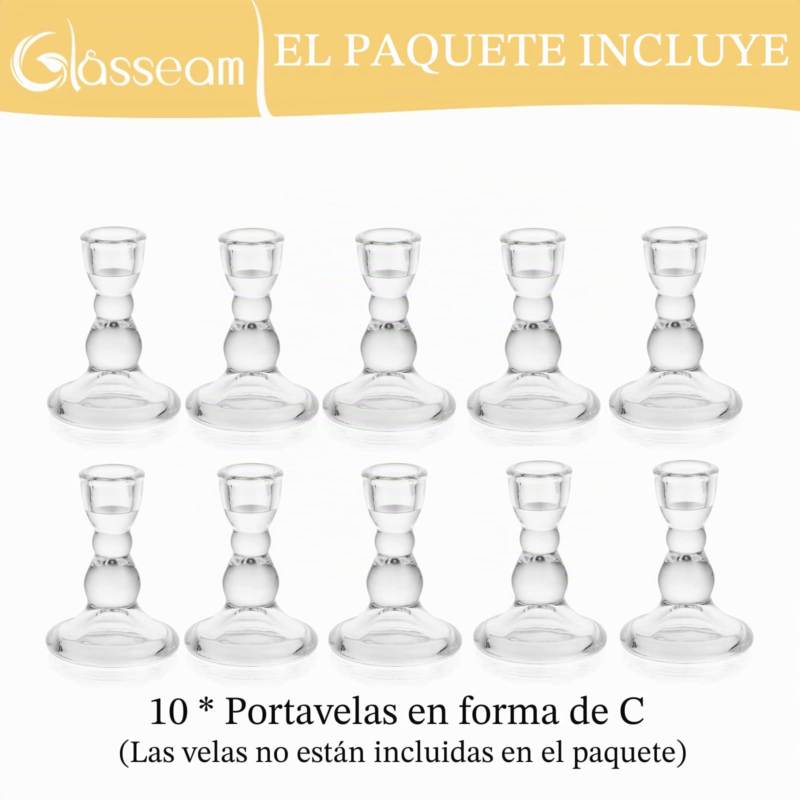 Portavelas De Vidrio, Glasseam 10 Velas Transparentes, Juego De Candelabros Decorativos De Navidad a Granel para El Centro De Mesa para La Cena, La Boda y La Sala De Estar | Transparente, pequeño, Navidad, Adviento, boda, decoración de mesa, comunión