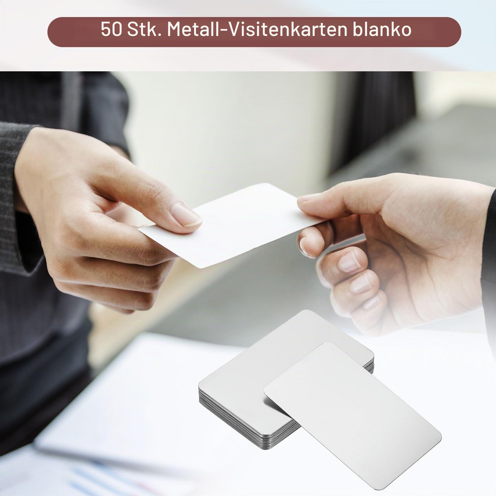 PATIKIL 50 Stück Blanko-Visitenkarten aus Edelstahl, 86x54x0,3mm(Stärke) Hochwertige Metall Visitenkarten für Laserdruck, Hochwertige Haptik, Hohe Härte, Schmutzabweisend, Silber