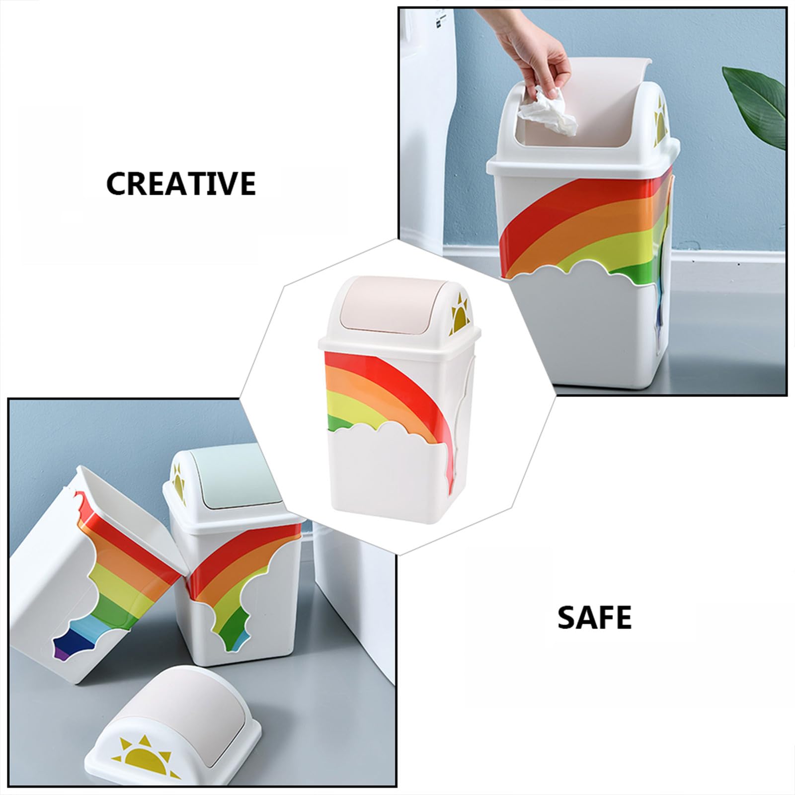 Holibanna Pattumiera Arcobaleno in Plastica Coperchio, Contenitore per Rifiuti Domestici Ecologico e Lavabile, Cestino per Carta da Ufficio e Cameretta